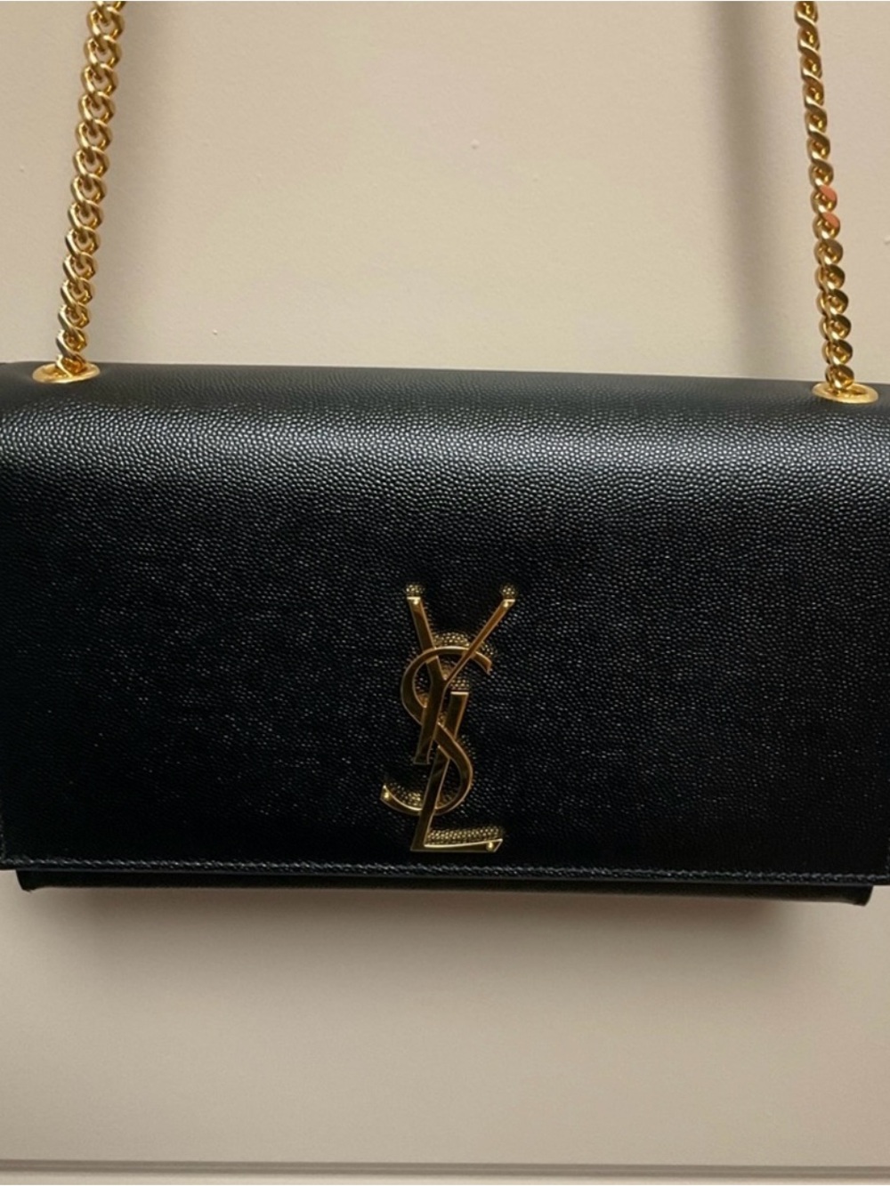 Yves Saint Laurent Black Leather Shoulder Bag with Gold Chain